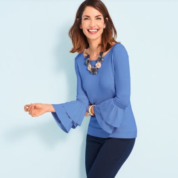 Blue Wide Neck Double Bell Sleeve Size Small - Picture 2 of 5